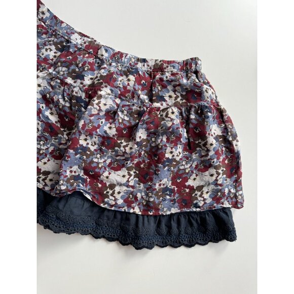 ABERCROMBIE & FITCH Y2K Maroon Navy Floral Silk Lace Eyelet Mini Skirt, Size S - Picture 3 of 14